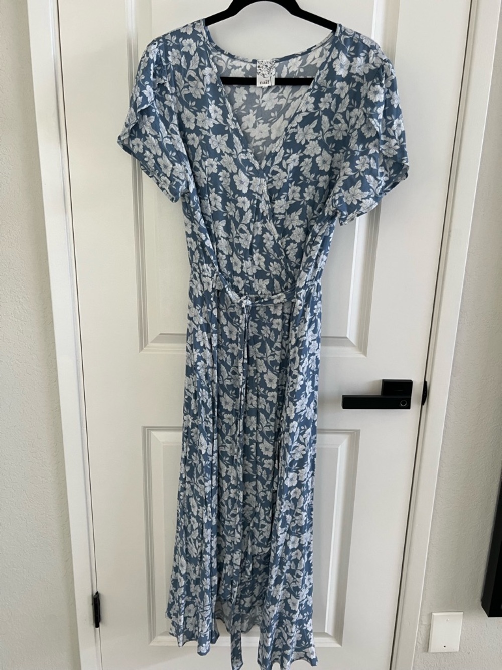 NAIF Dusty Blue Floral Wrap Maxi Dress